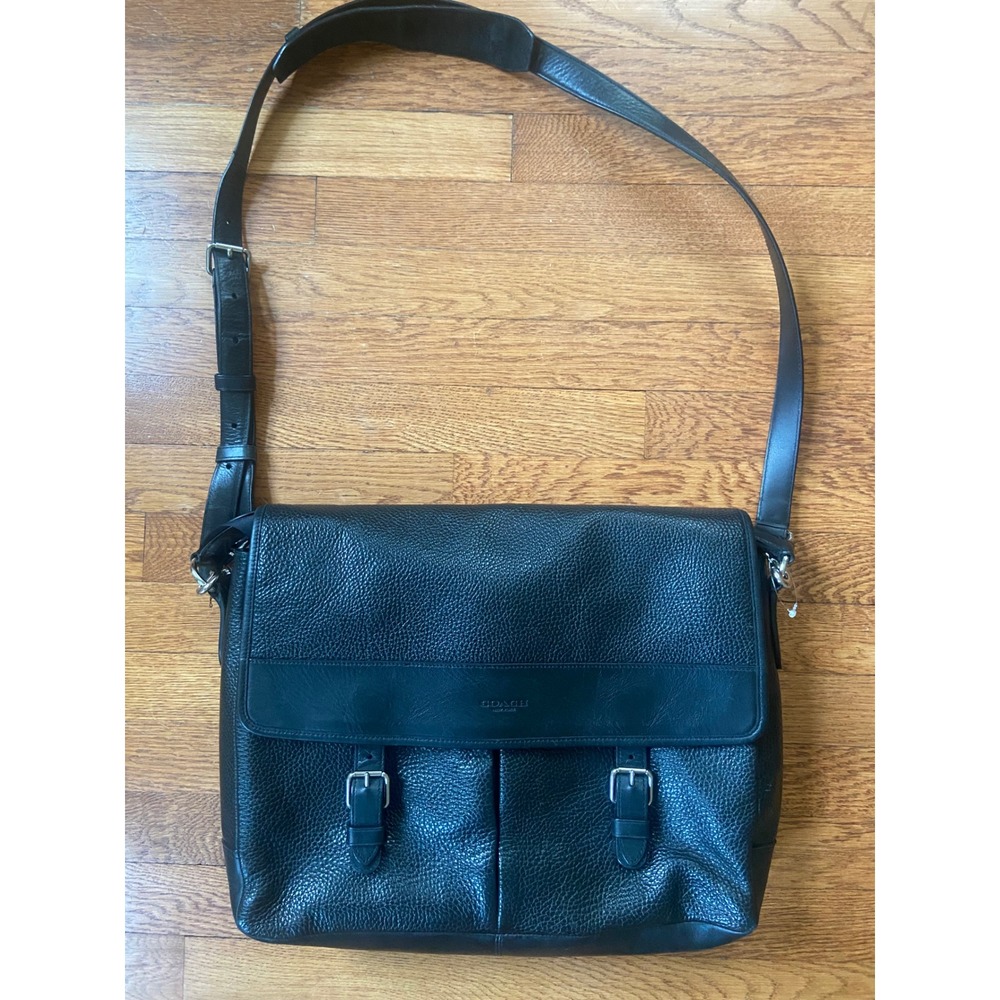 Coach Sullivan Messenger Bag Black Pebbled Leather Crossbody F54149 Work Laptop